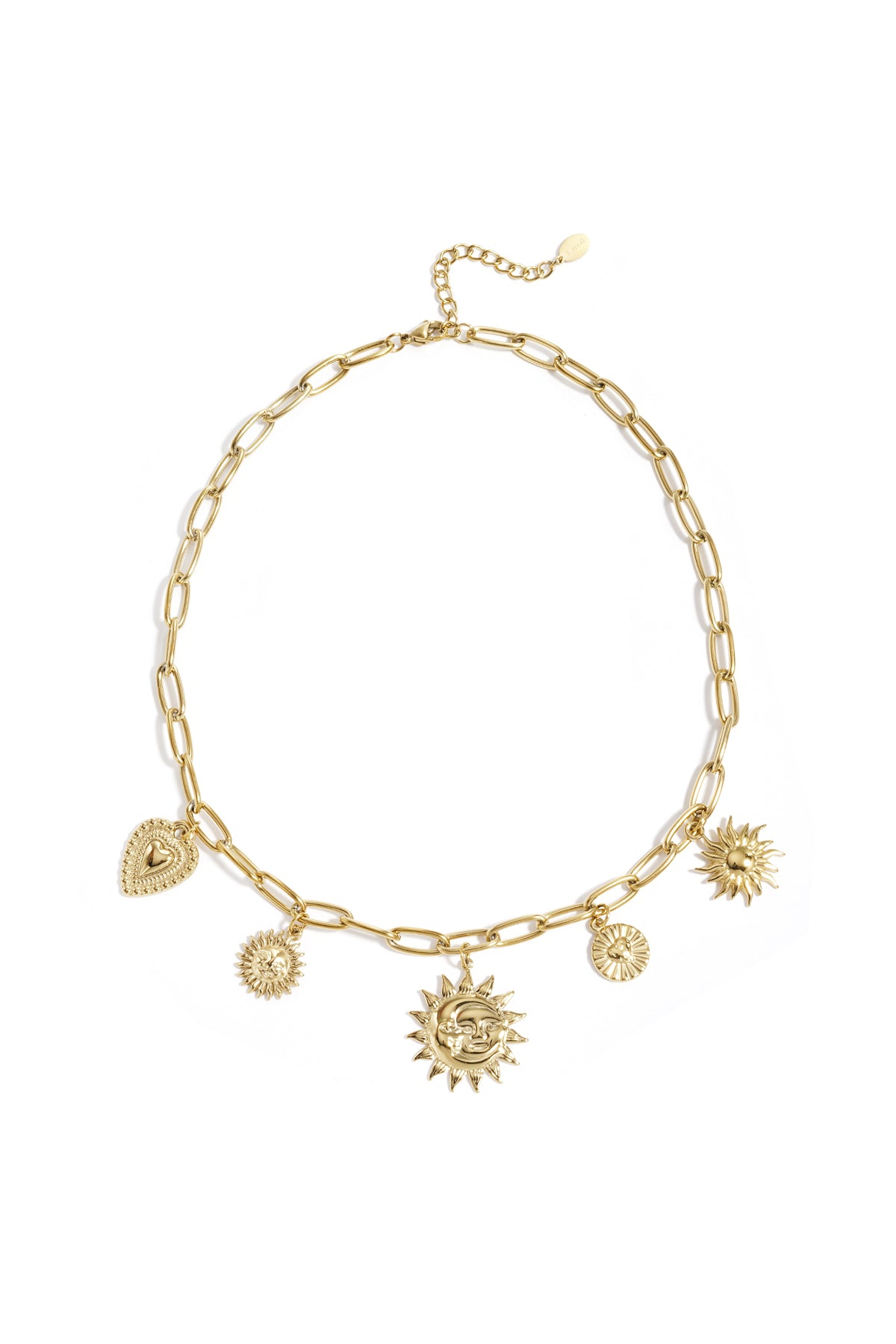 Necklace with sun and heart charms